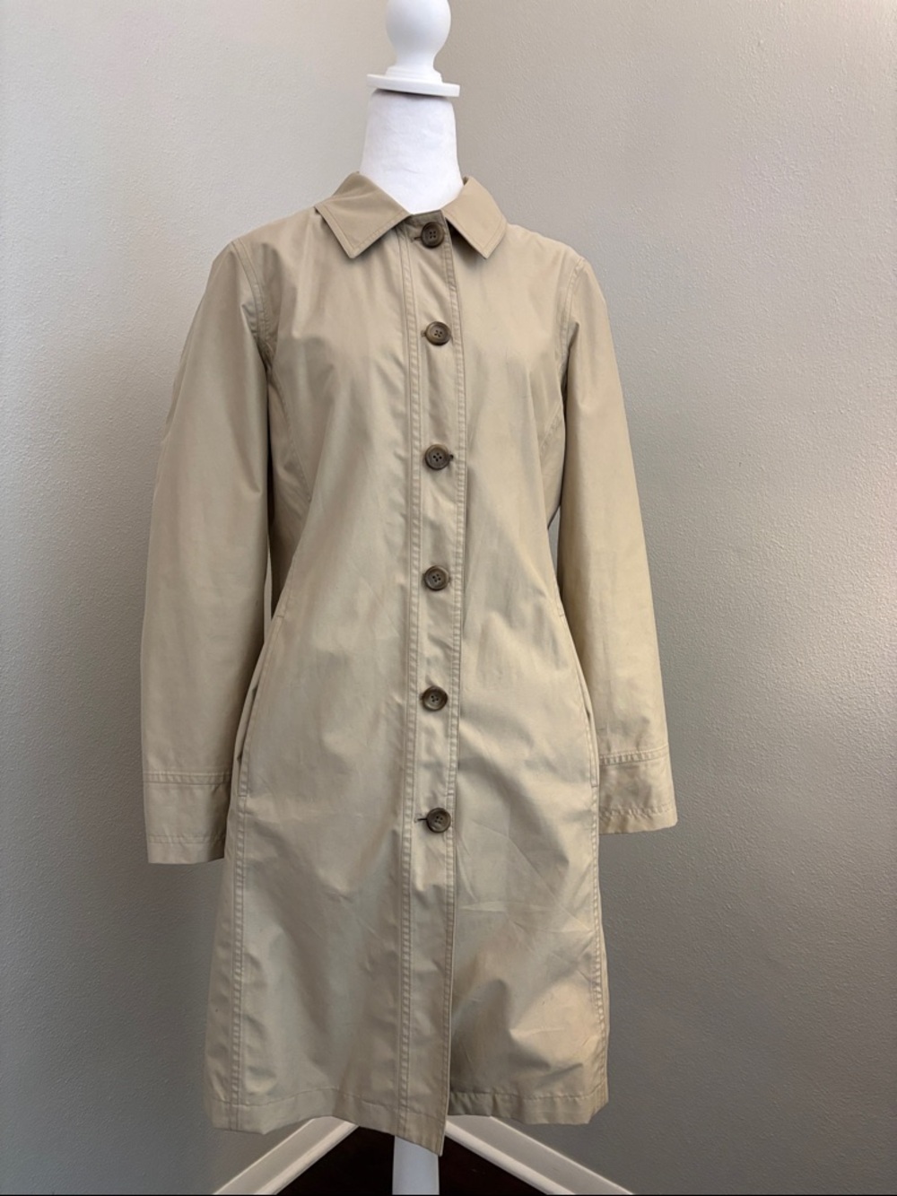Lands' End Khaki Button-Front Trench Coat